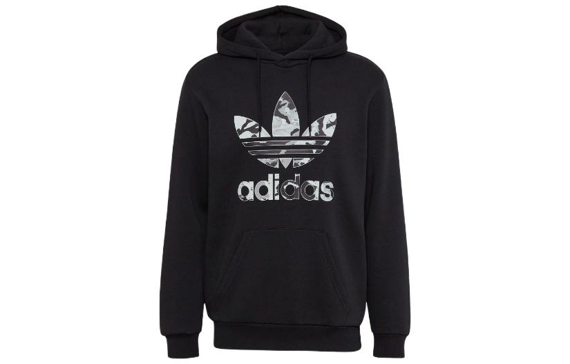 adidas Black Hoodie with Chest Logo Print and Drawstring American Style HK2803