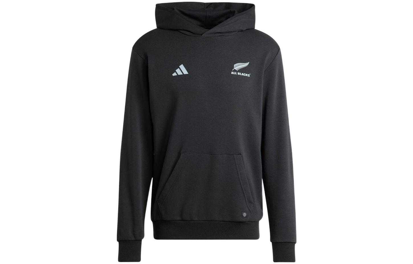 adidas Black Hoodie with Letter Logo Print and Drawstring Design HS5806