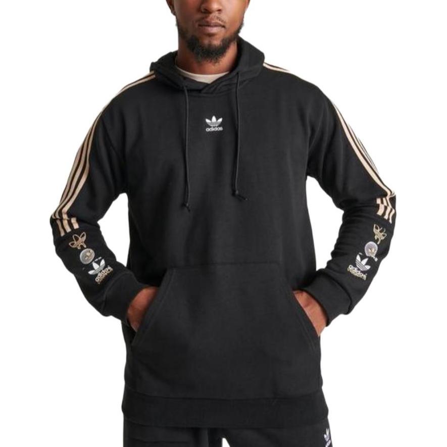 adidas Black Hoodie with Logo and Stripe Design IS2579