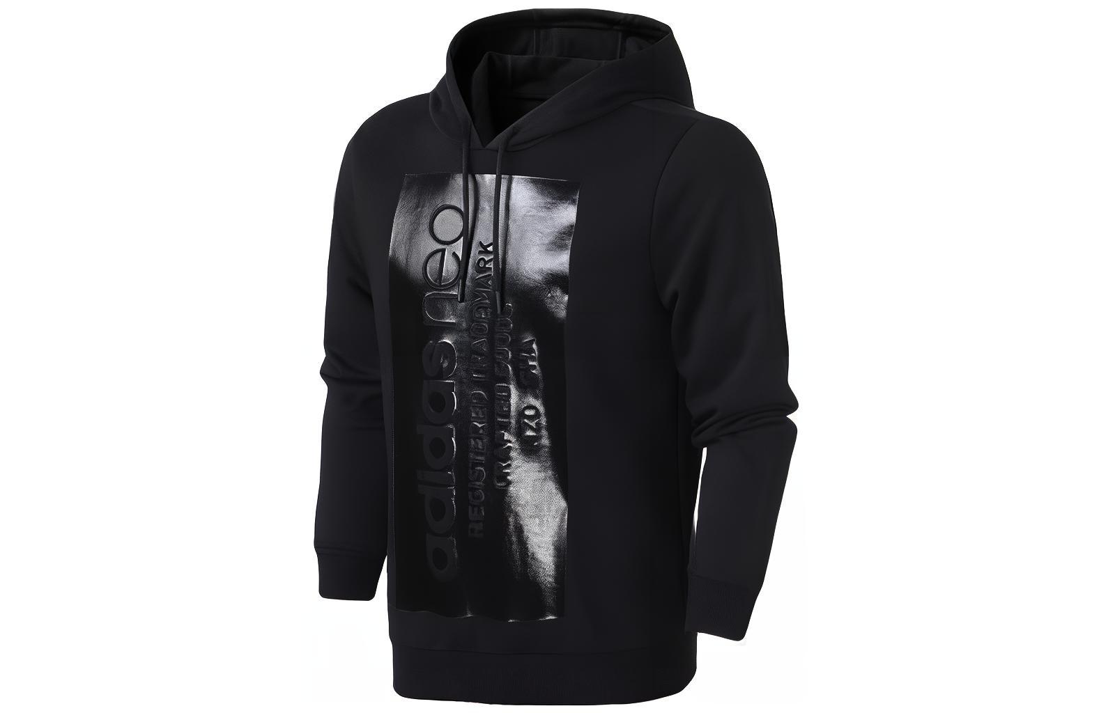 adidas Black Hoodie with Logo Graphic Print Long Sleeve Pullover DU2430