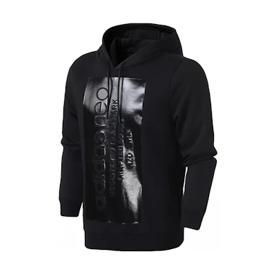 adidas Black Hoodie with Logo Graphic Print Long Sleeve Pullover DU2430