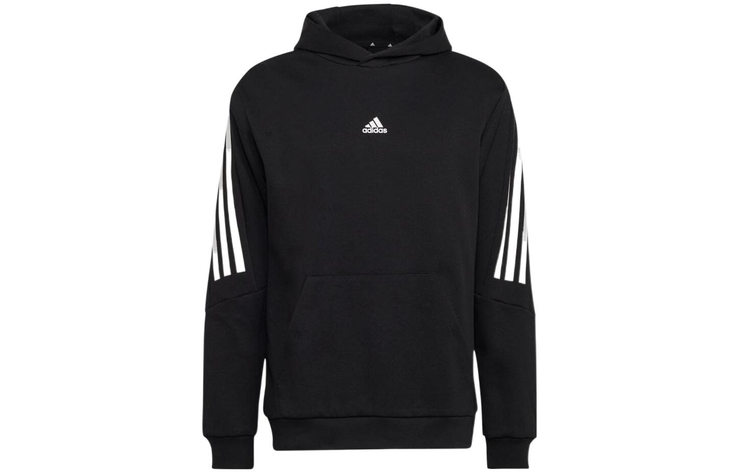 adidas Black Hoodie with Logo Print and Three Stripes Design HK4572