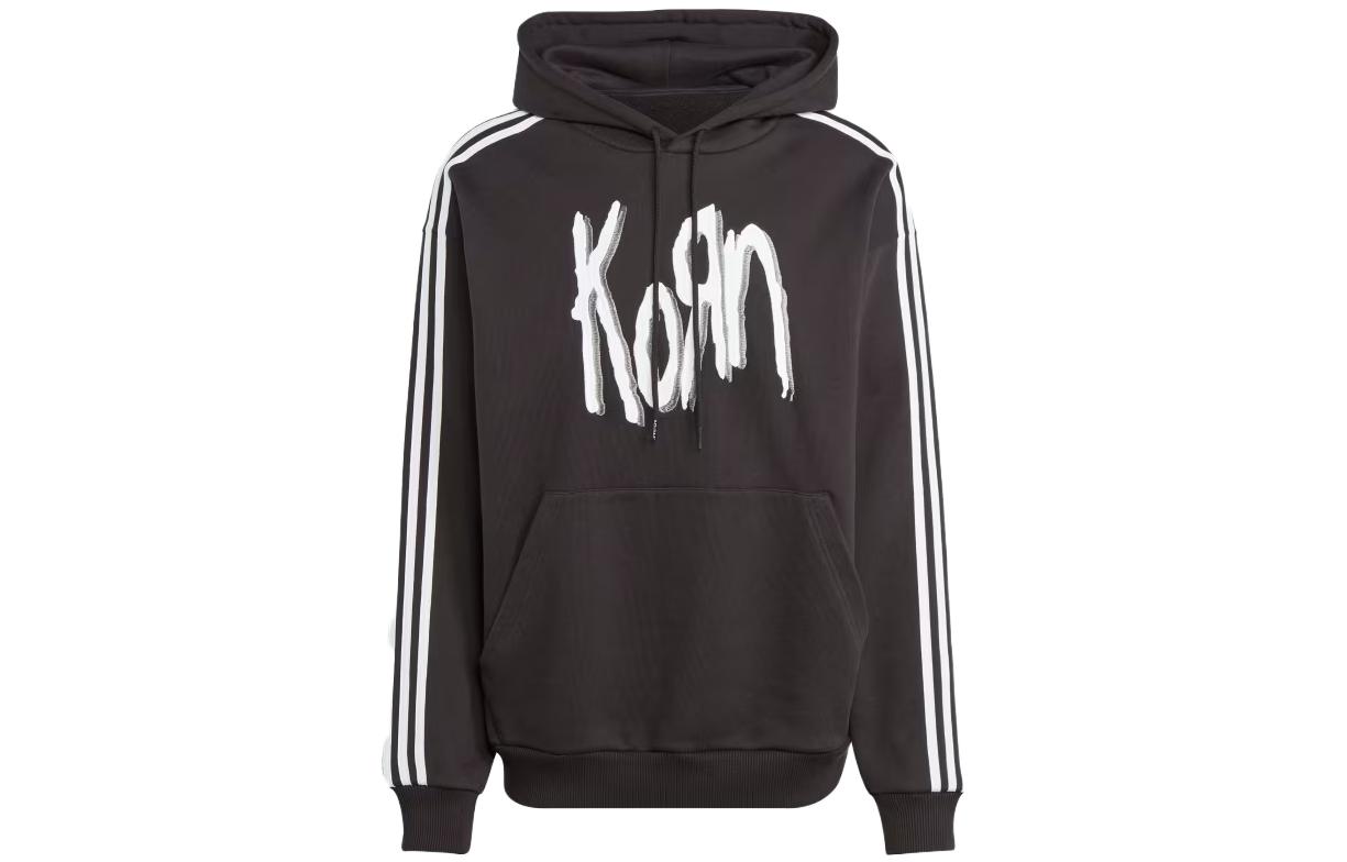 adidas Black Hoodie with Striped Letter Print (Casual Wear) IN9102-REPEAT