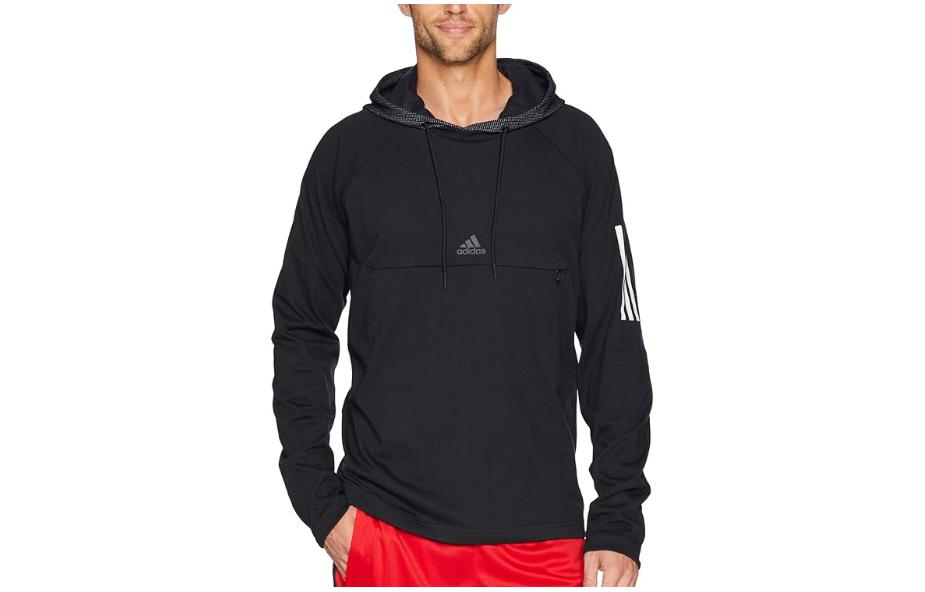 adidas Black Hoodie with Three Stripes Design Long Sleeve Pullover DH9096