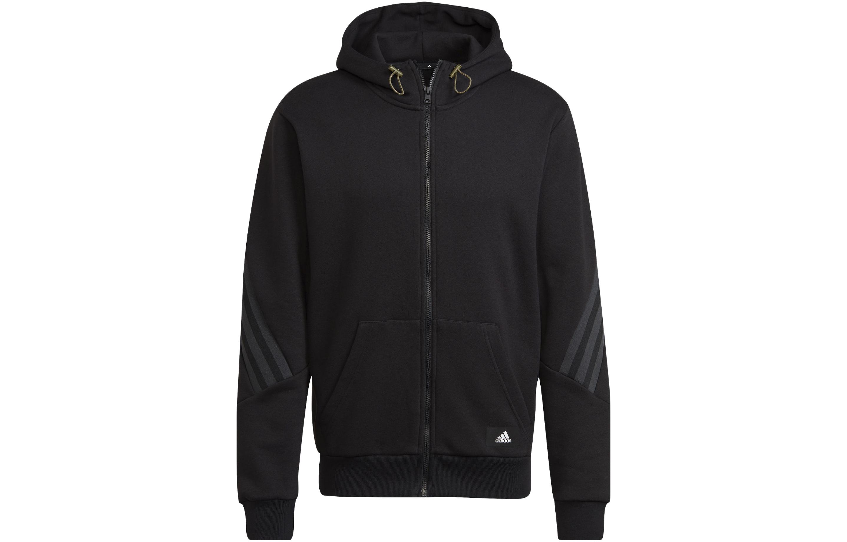 adidas Black Hoodie with Zipper, Logo Print, and Long Sleeves H21554