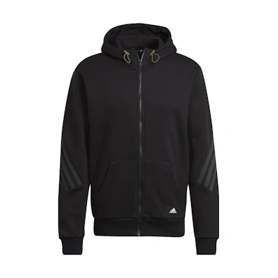 adidas Black Hoodie with Zipper, Logo Print, and Long Sleeves H21554