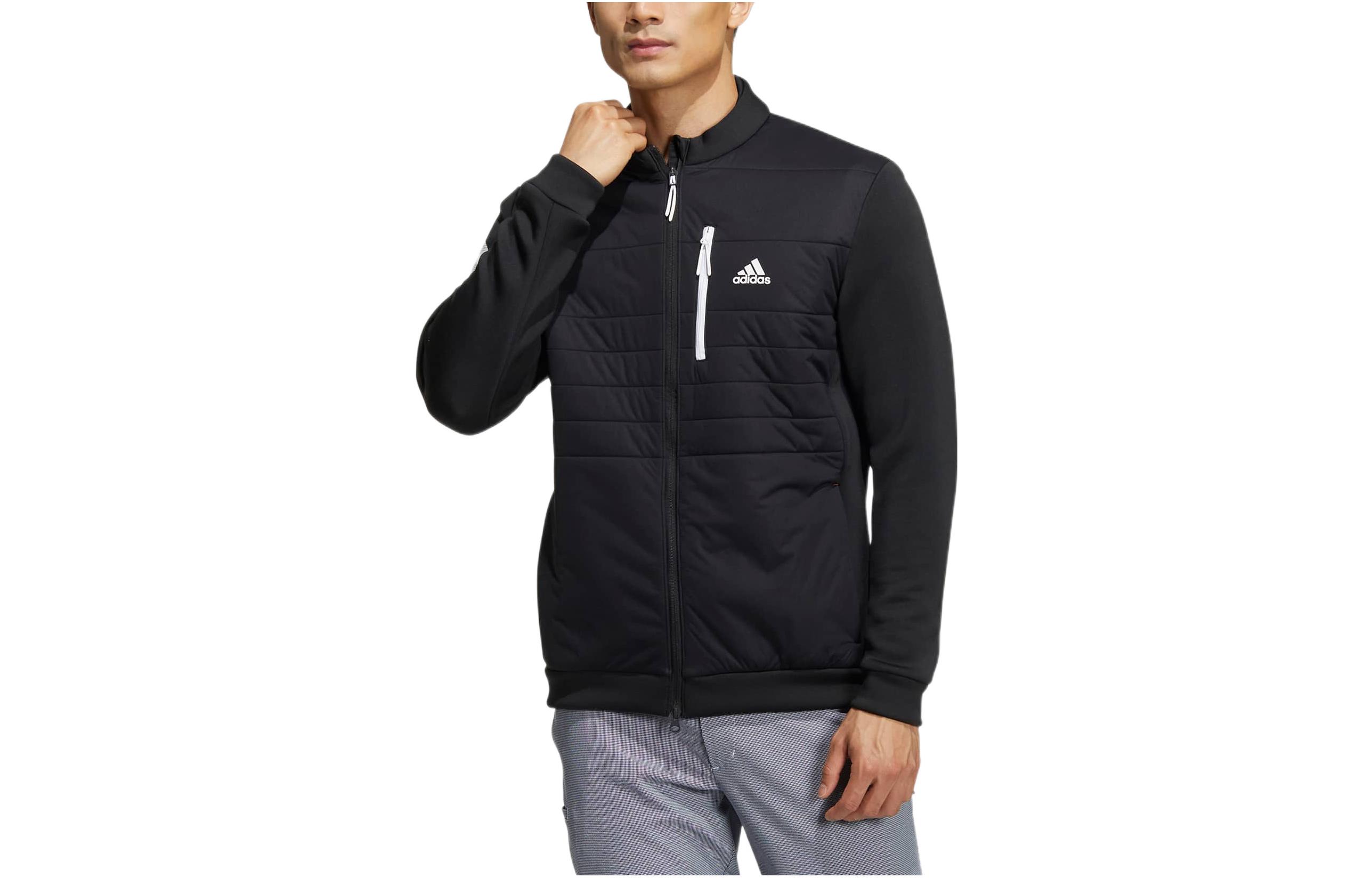 adidas Black Hybrid Jacket with Embroidered Logo and Solid Print Design HG8295