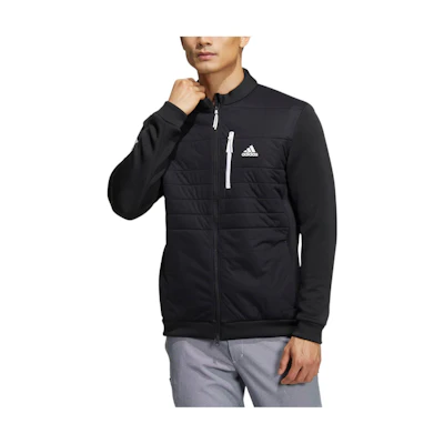 adidas Black Hybrid Jacket with Embroidered Logo and Solid Print Design HG8295