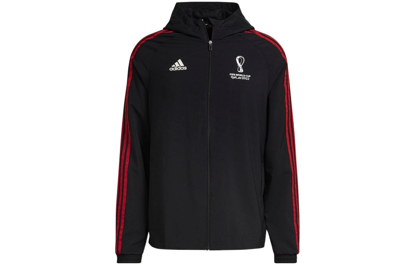 adidas Black International Badge Logo Print Football Hoodie Jacket HC3450