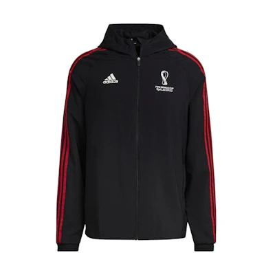 adidas Black International Badge Logo Print Football Hoodie Jacket HC3450