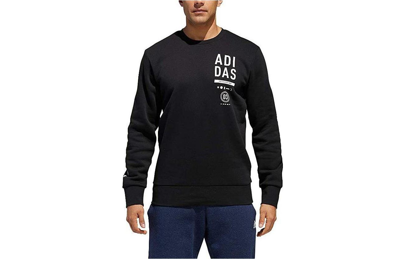 adidas Black Letter Print Crewneck Long-Sleeve Casual Sweatshirt DH9860