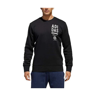 adidas Black Letter Print Crewneck Long-Sleeve Casual Sweatshirt DH9860