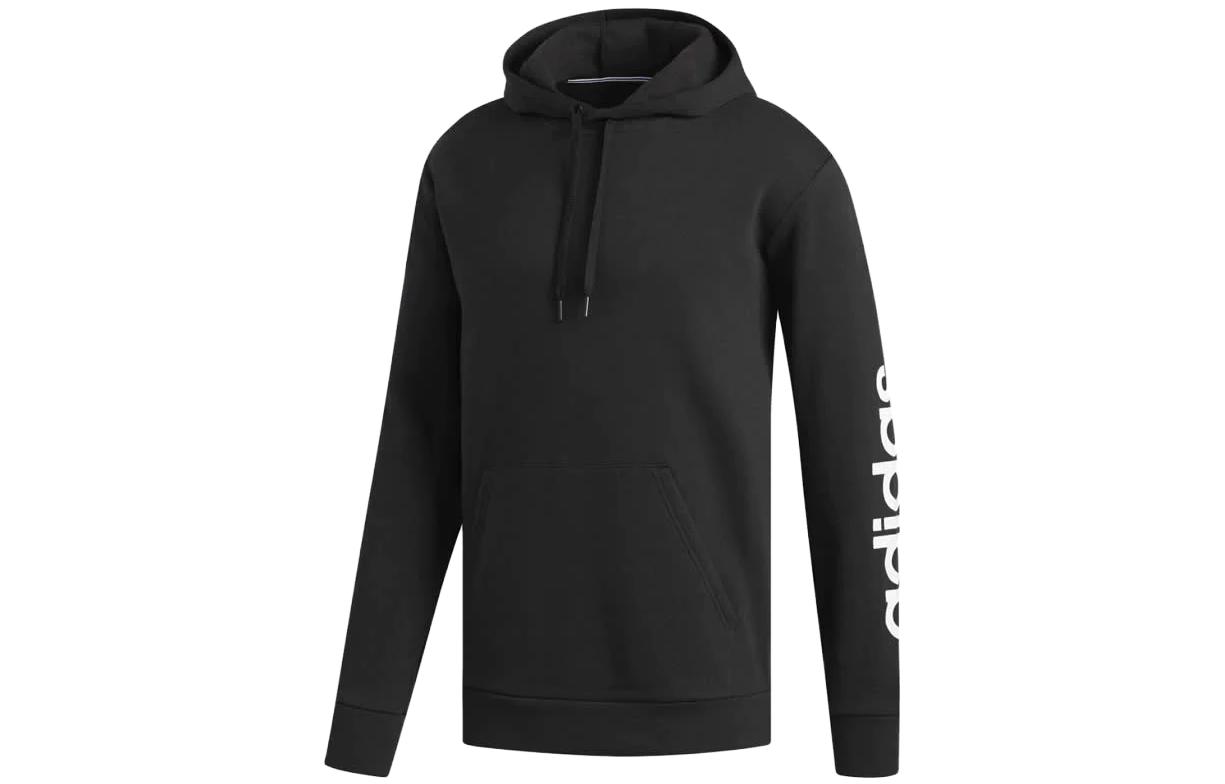 adidas Black Letter Print Drawstring Hoodie Pullover EC0474