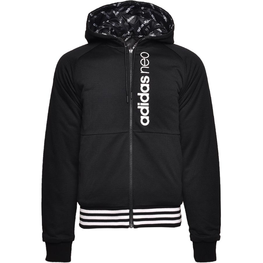 adidas Black Letter Print Striped Zip-Up Hoodie Jacket BK0536
