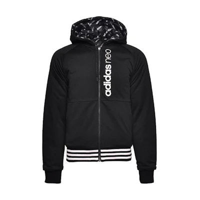 adidas Black Letter Print Striped Zip-Up Hoodie Jacket BK0536