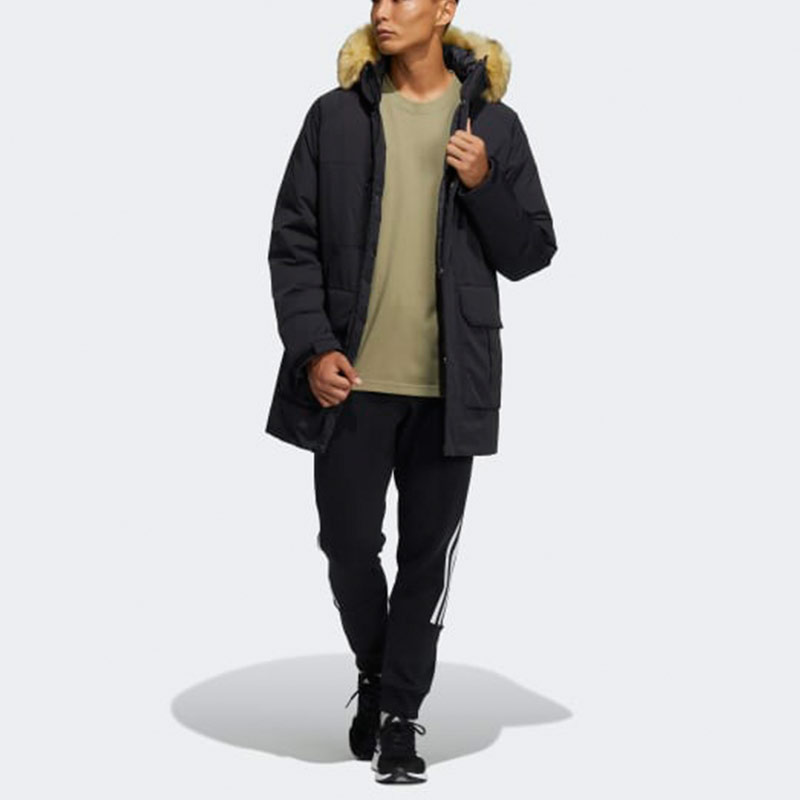 Shop adidas Black Lightweight Hooded Down Parka Winter Jacket Outdoor Style H20761