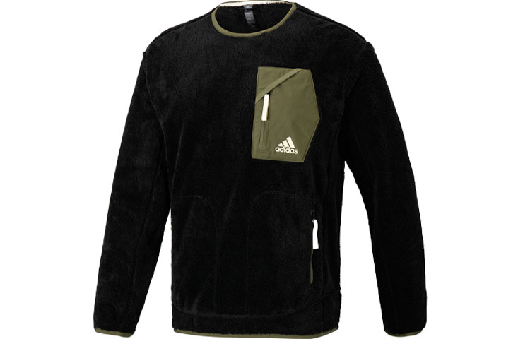 adidas Black Logo Crewneck Fleece Jacket Casual Sportswear HD2724