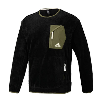adidas Black Logo Crewneck Fleece Jacket Casual Sportswear HD2724
