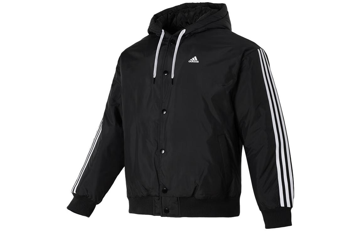 adidas Black Logo Hooded Casual Jacket with Single-Breasted Design IK7669