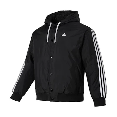 adidas Black Logo Hooded Casual Jacket with Single-Breasted Design IK7669