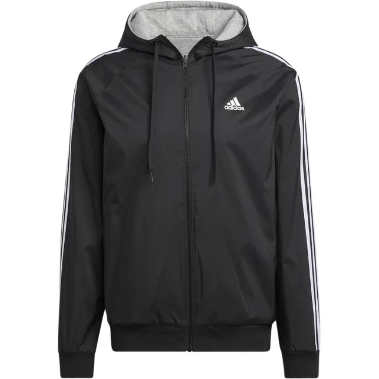 adidas Black Logo Hooded Zip-Up Jacket with Stripes HS0469