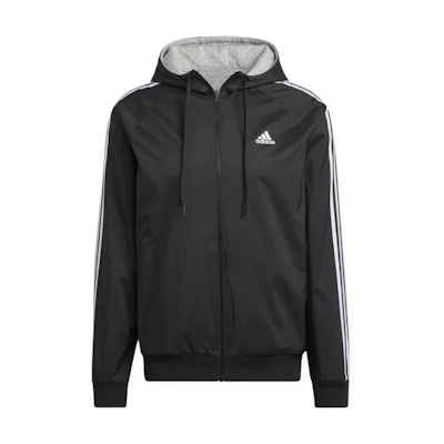 adidas Black Logo Hooded Zip-Up Jacket with Stripes HS0469