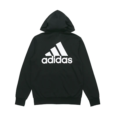 adidas Black Logo Hoodie Full-Zip Knit Jacket Casual Sportswear GK9044