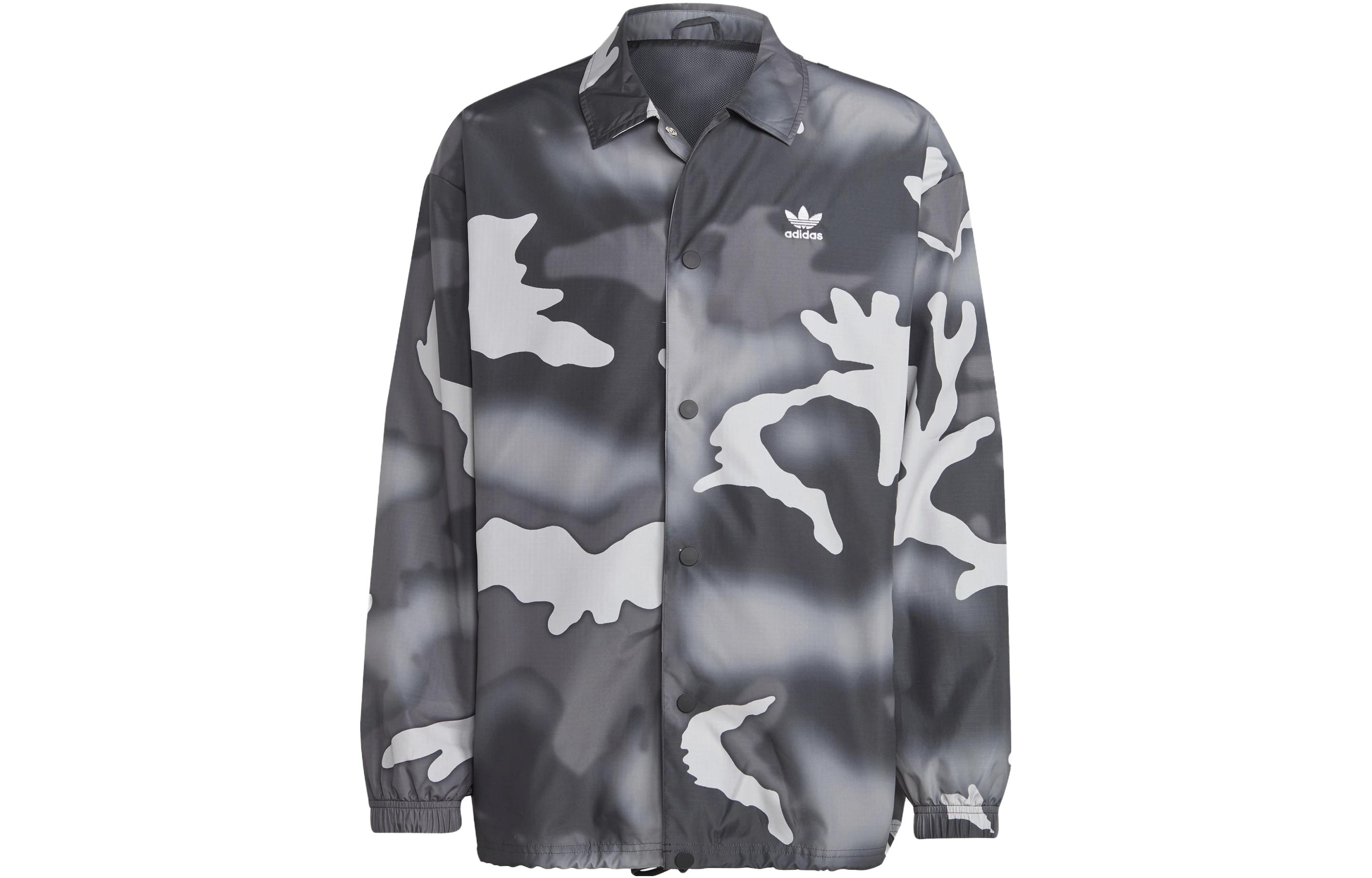 adidas Black Logo Letter Printed Button-Up Long-Sleeve Jacket HR3523