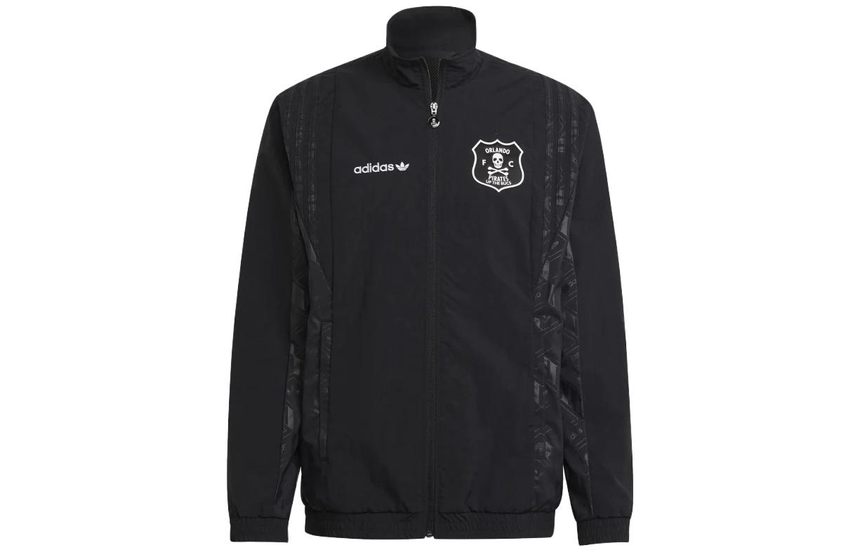 adidas Black Logo Pattern Full-Zip Casual Jacket HC3003