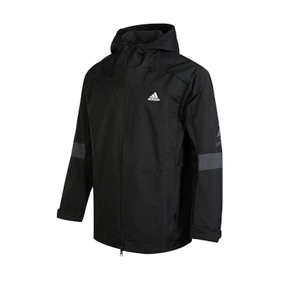 adidas Black Logo Print Contrast Solid Color Hoodie Jacket HR4436