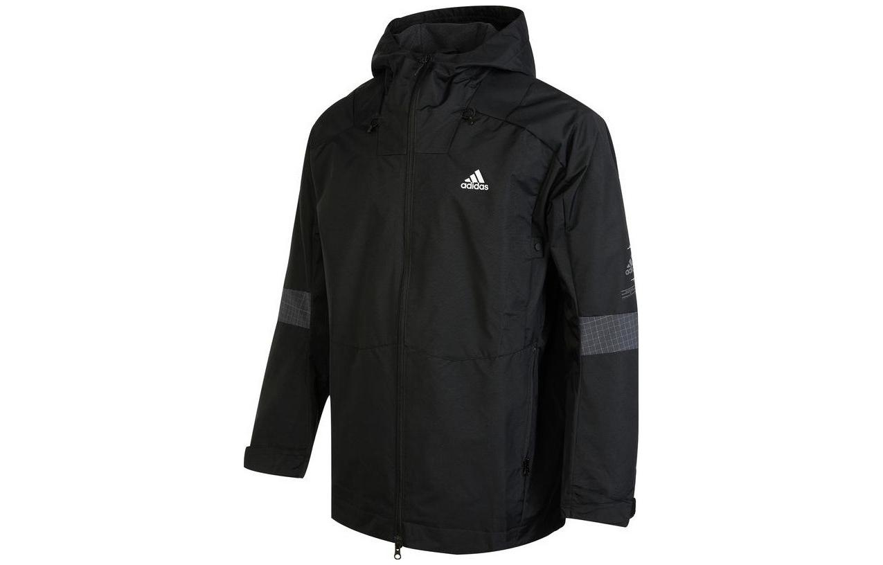 adidas Black Logo Print Contrast Solid Color Hoodie Jacket HR4436 圖 2