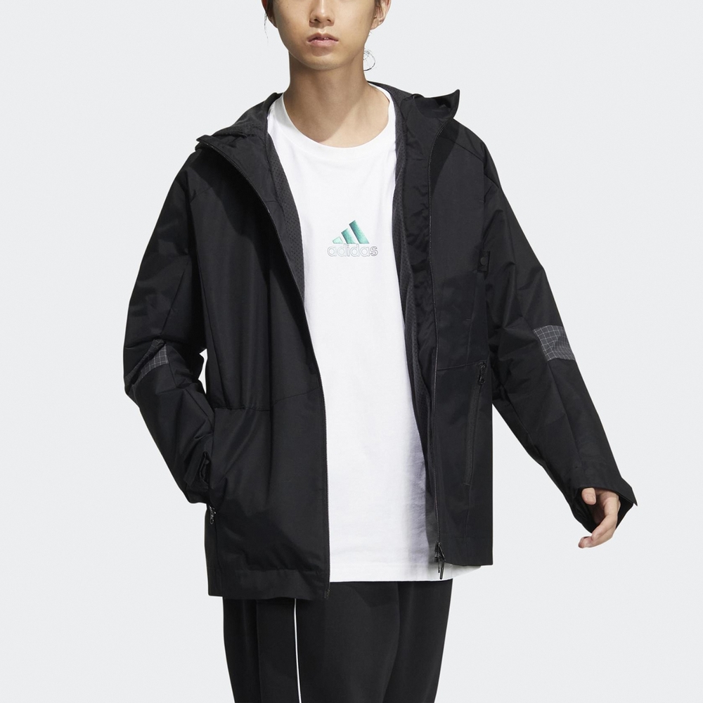 adidas Black Logo Print Contrast Solid Color Hoodie Jacket HR4436 圖 6