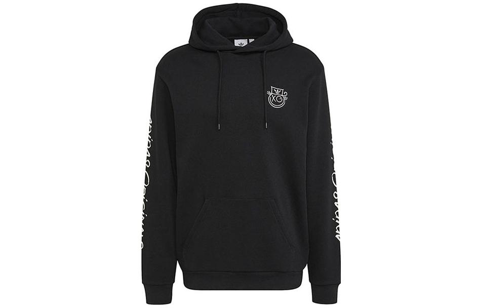 adidas Black Logo Print Drawstring Hoodie Long Sleeve Sweater HR7112