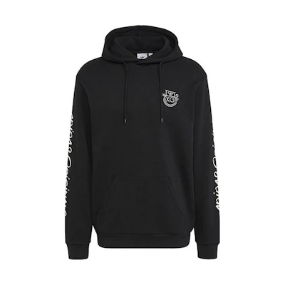 adidas Black Logo Print Drawstring Hoodie Long Sleeve Sweater HR7112
