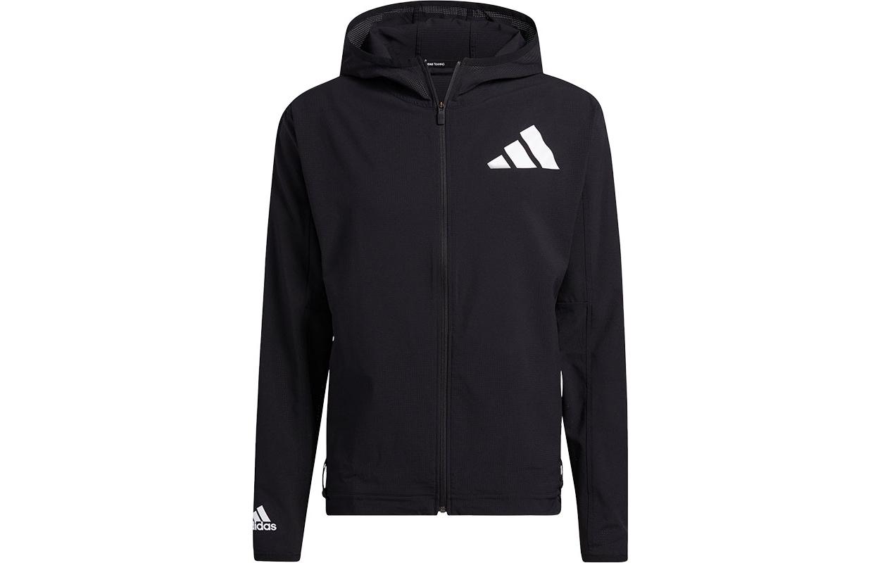 adidas Black Logo Print Hooded Sports Jacket GK2882