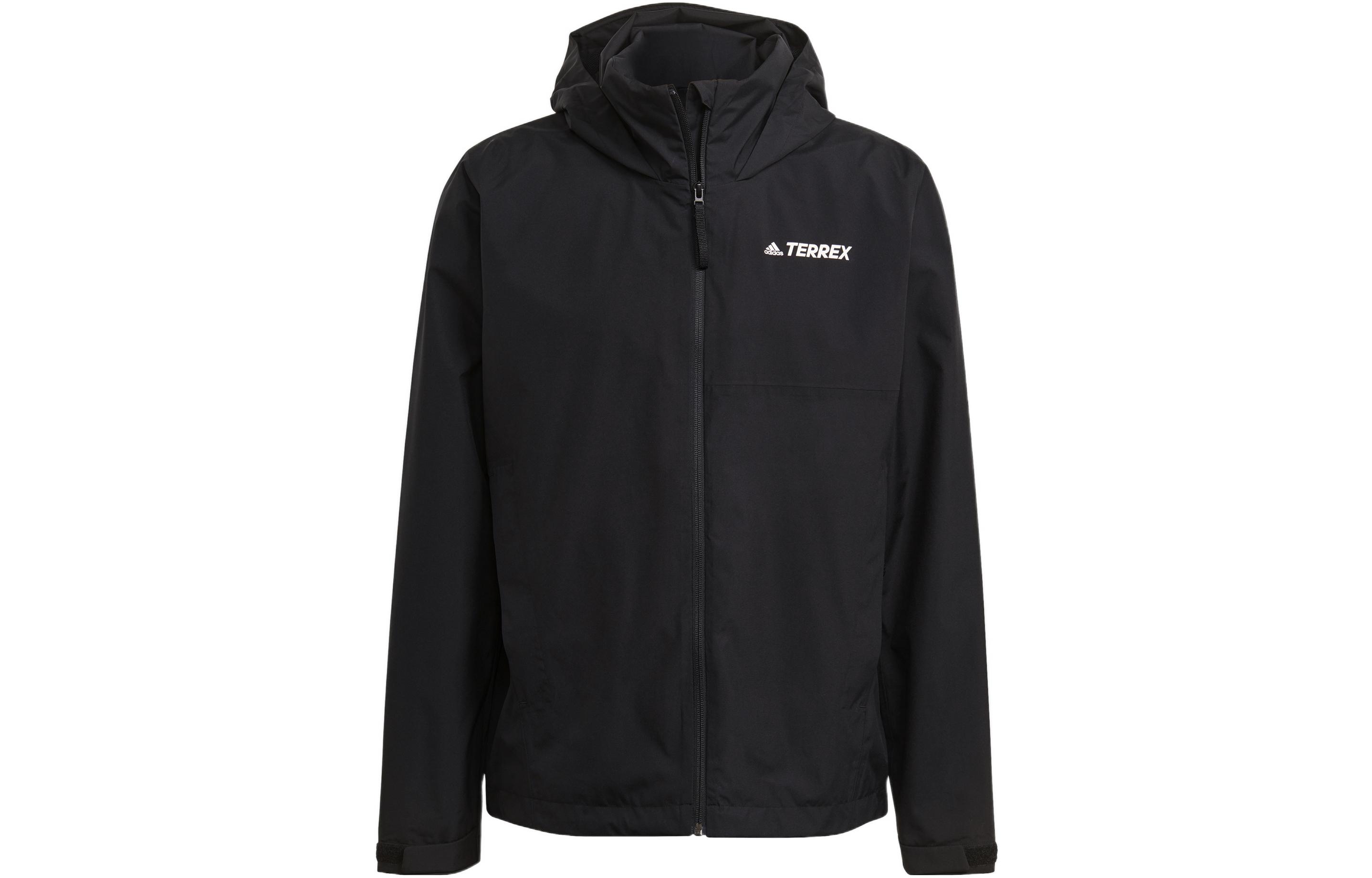 adidas Black Logo Print Hooded Waterproof Windbreaker Jacket GI7296