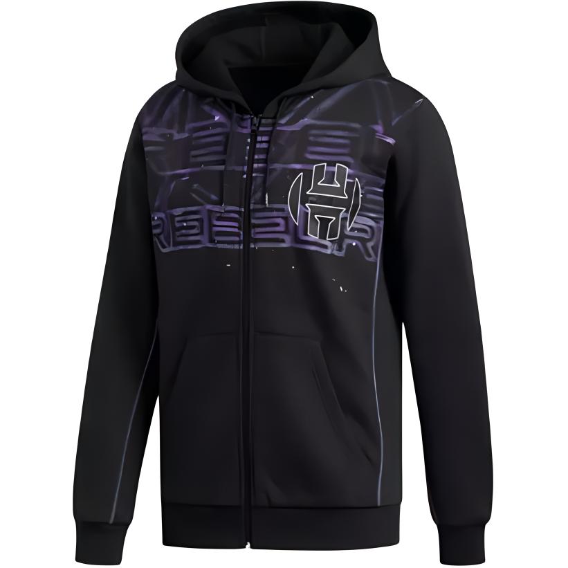 adidas Black Logo Print Hoodie Full-Zip Jacket Long Sleeve Sweatshirt FN3232