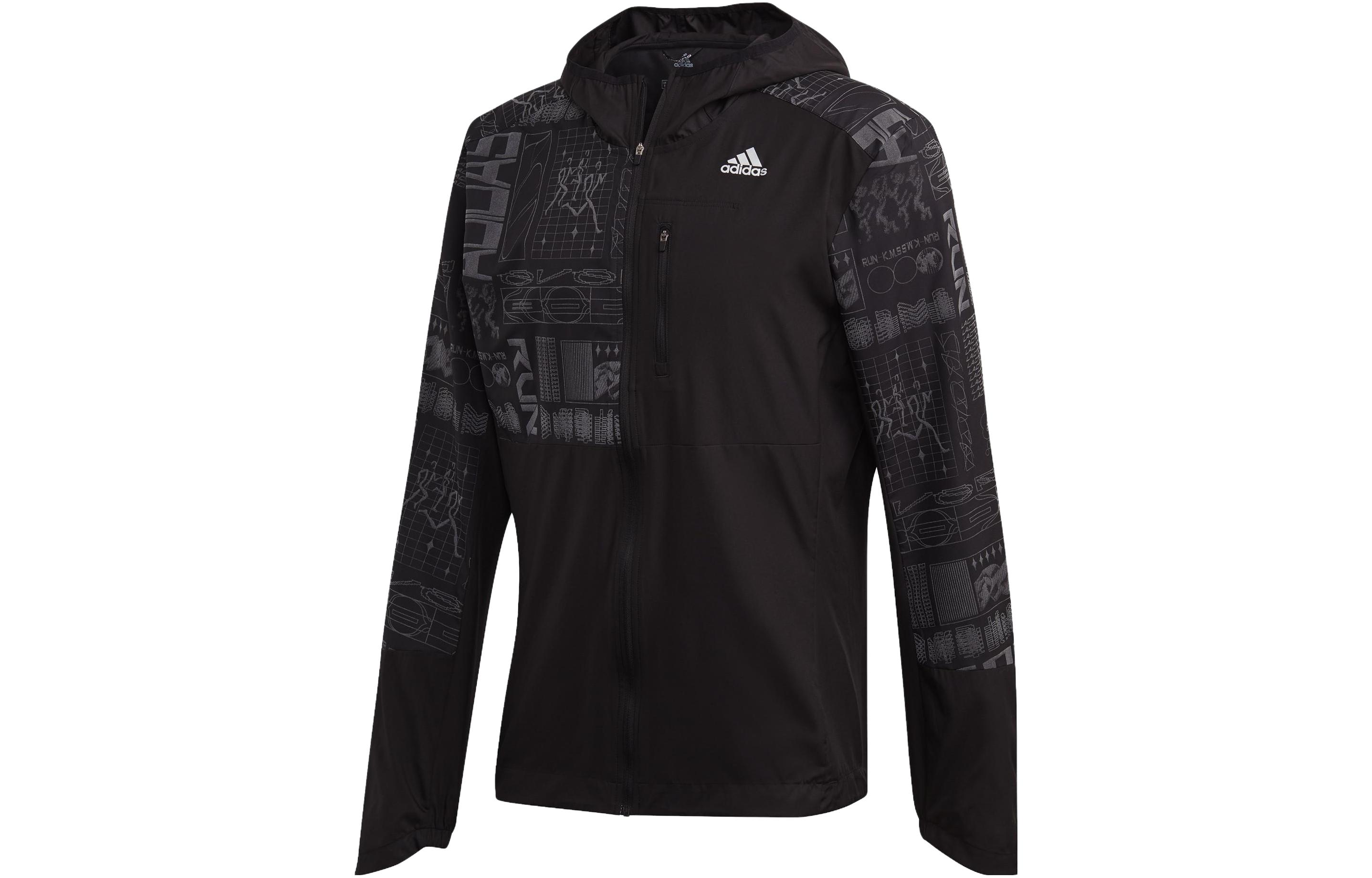 adidas Black Logo Print Hoodie Jacket FS9811