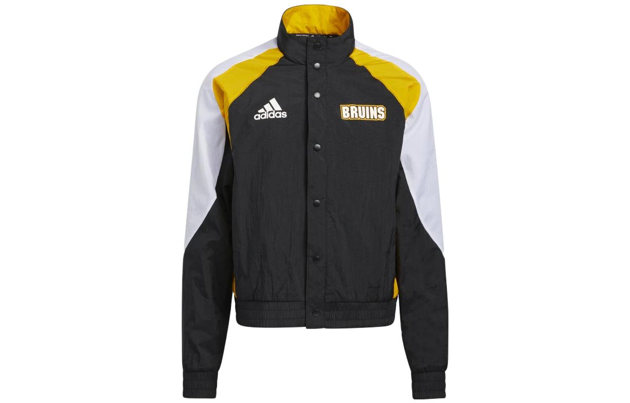 adidas Black Logo Print Stand Collar Button-Up Jacket HM3036