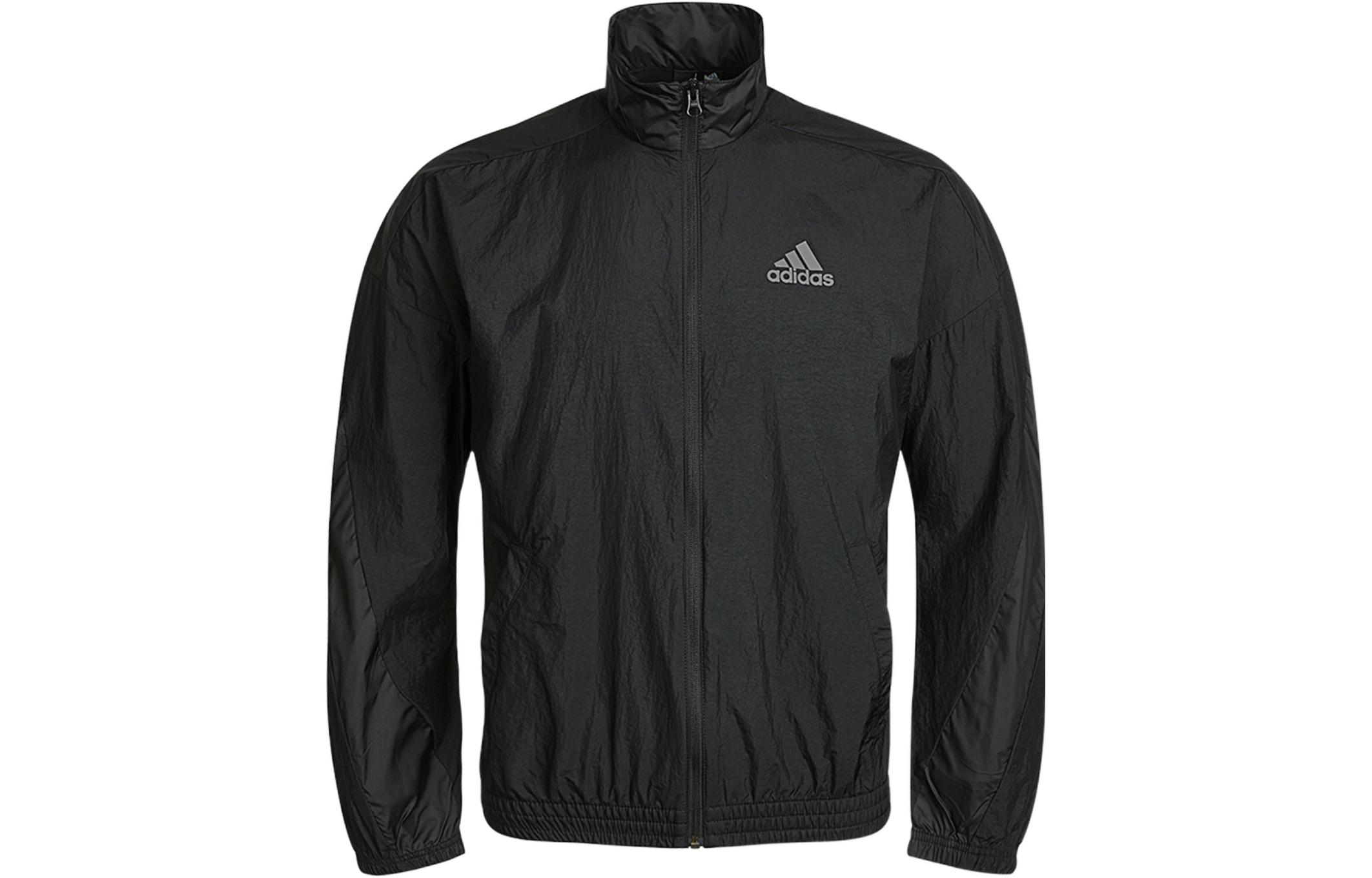 adidas Black Logo Print Stand Collar Jacket - Fall Collection GQ1186