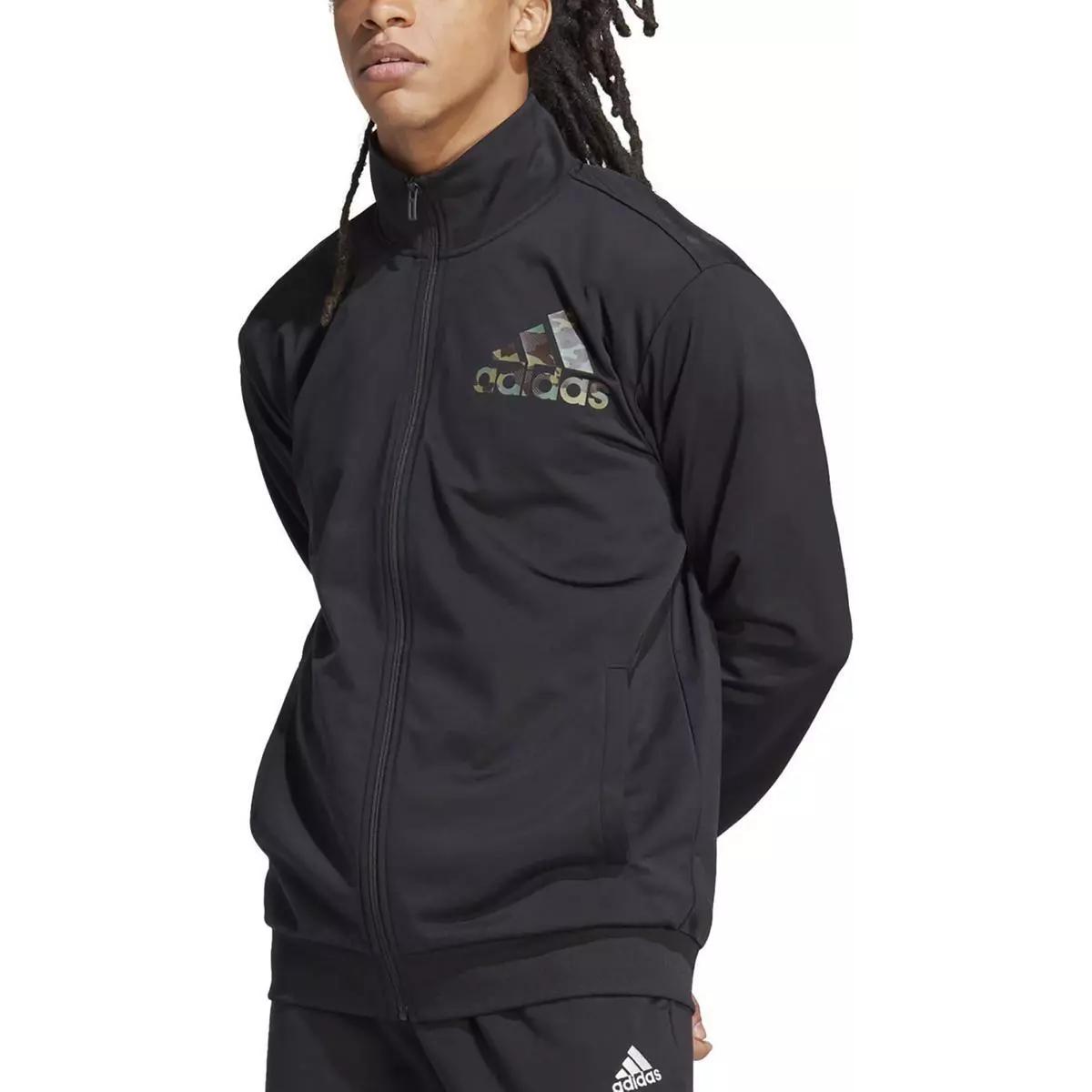 adidas Black Logo Print Stand Collar Zip-Up Jacket HY3083