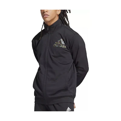 adidas Black Logo Print Stand Collar Zip-Up Jacket HY3083