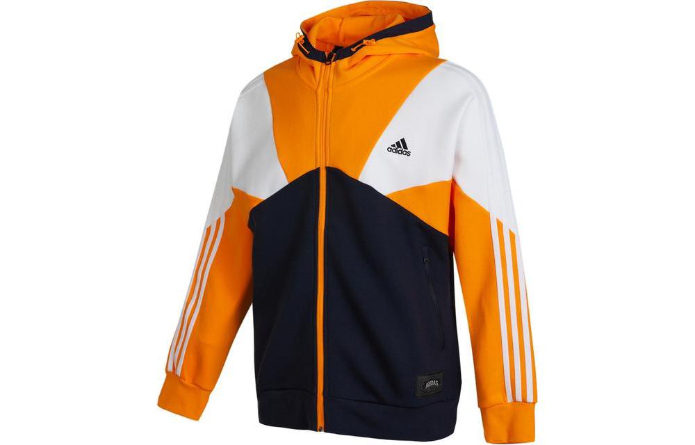 adidas Black Logo Print Stripe Panel Zip Hoodie Jacket - Fall Season HE7471