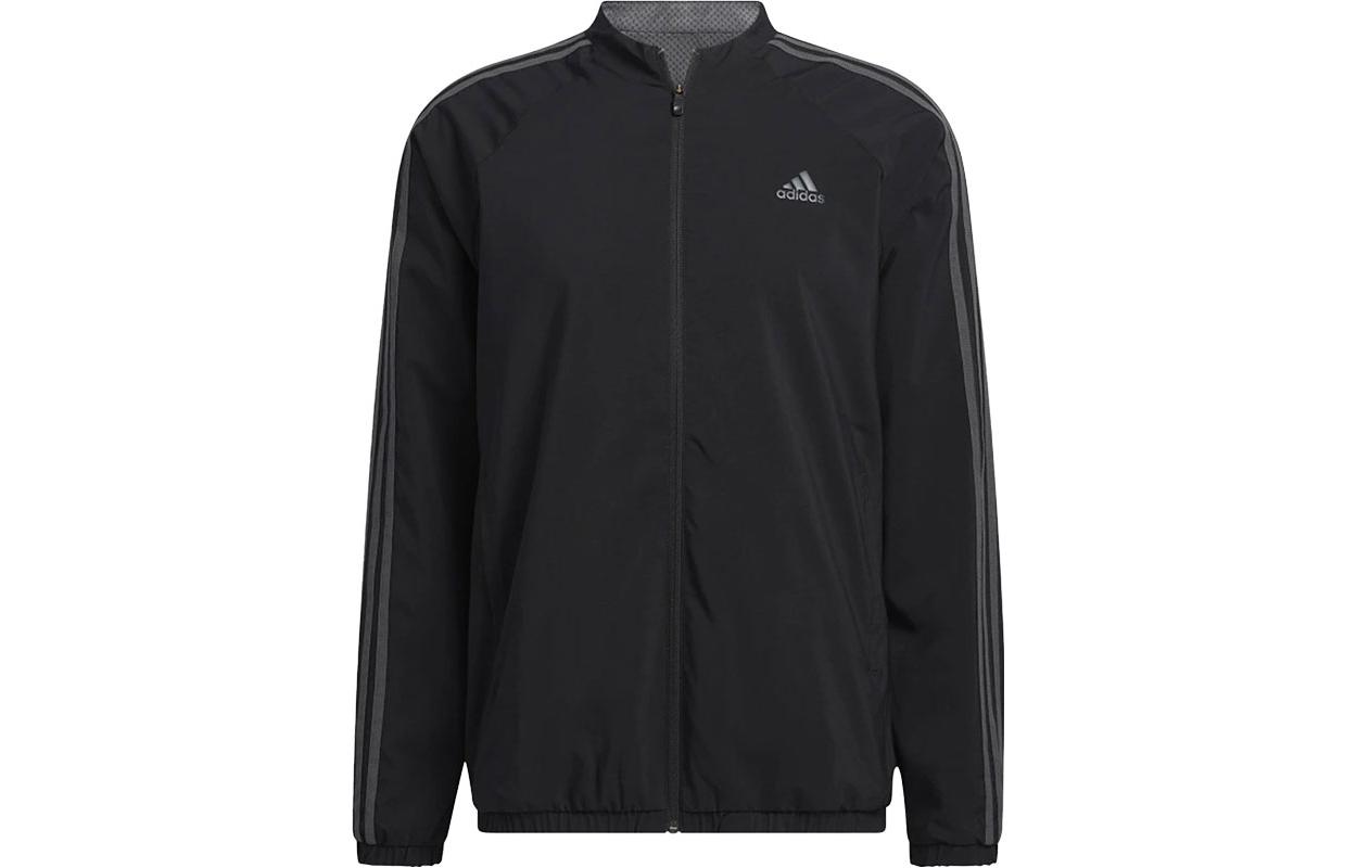 adidas Black Logo Print Striped Zip-Up Track Jacket GU5111