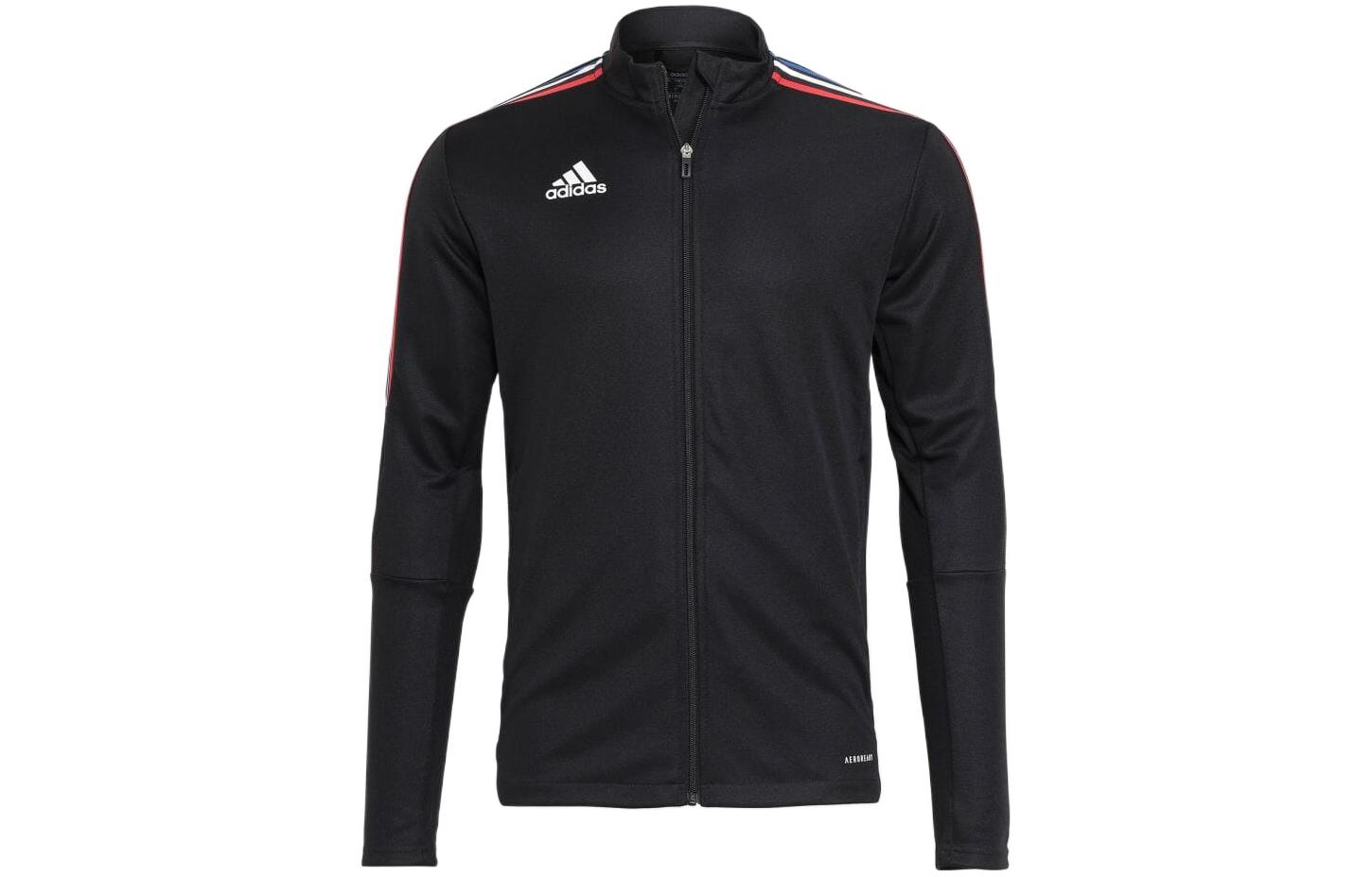 adidas Black Logo Print Striped Zipper Track Jacket IC6382