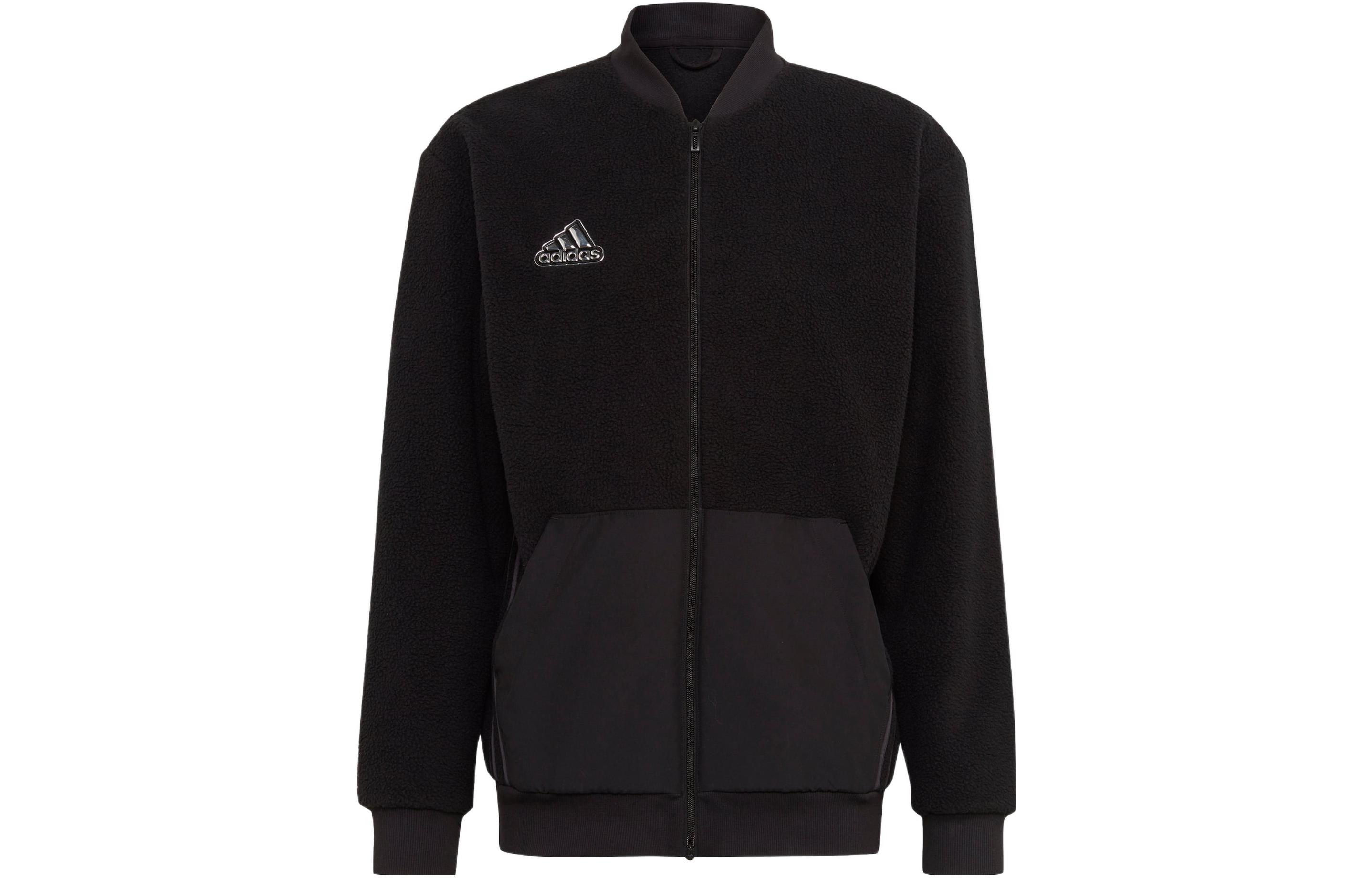 adidas Black Logo Print Zip-Up Bomber Jacket with Stand Collar HL6920