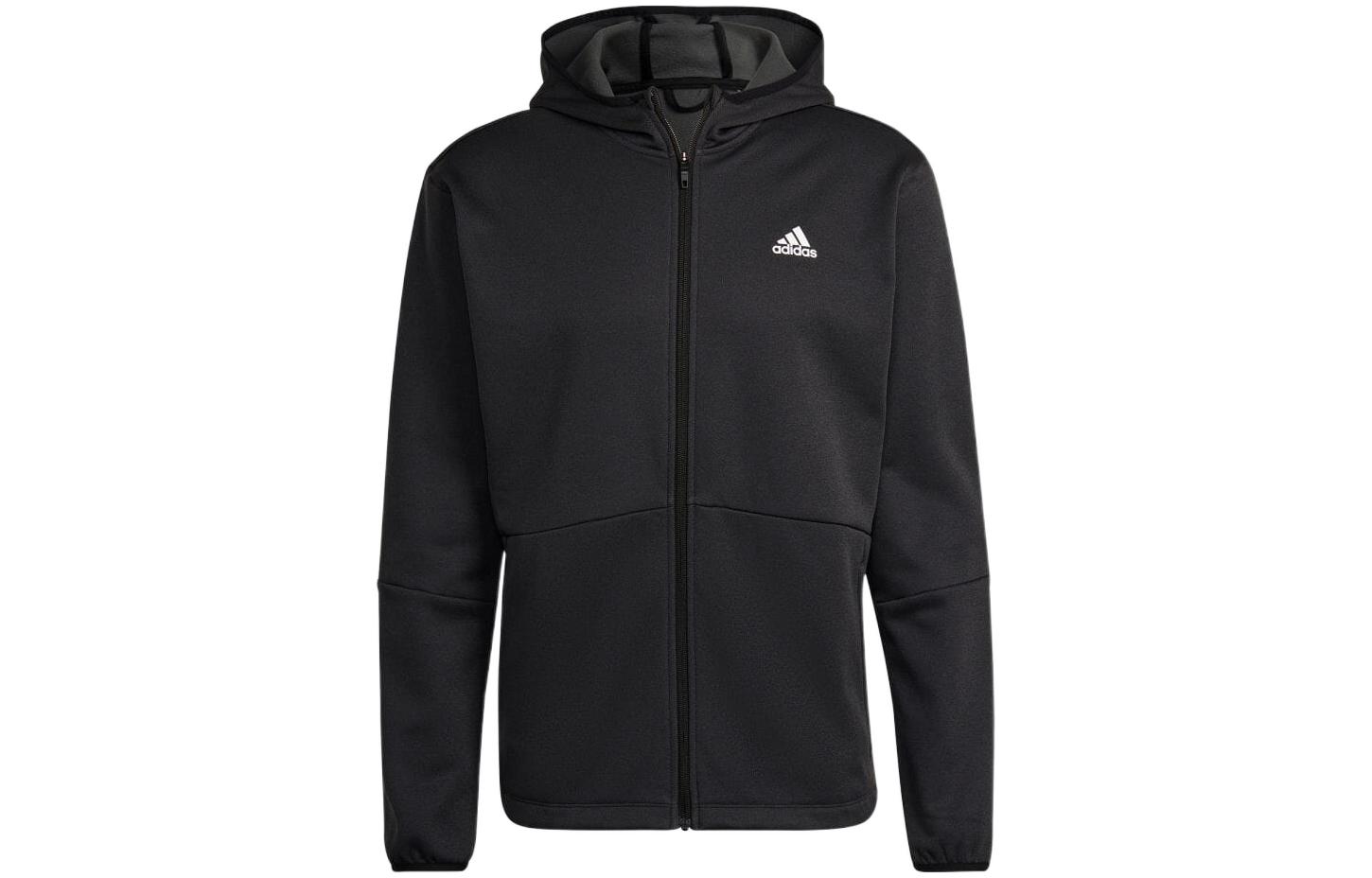 adidas Black Logo Print Zip-Up Hoodie Jacket HD3537