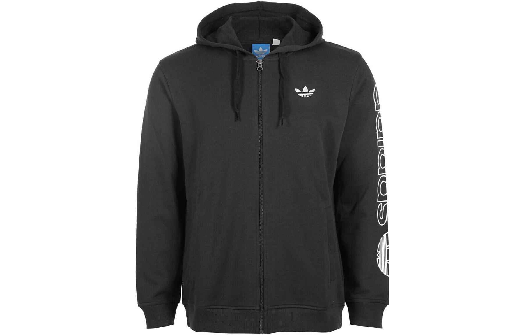 adidas Black Logo Print Zip-Up Hoodie Jacket Z35398