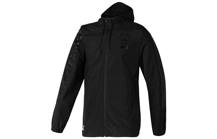 adidas Black Logo Printed Hooded Jacket Casual Sportswear DW8167
