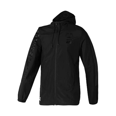 adidas Black Logo Printed Hooded Jacket Casual Sportswear DW8167